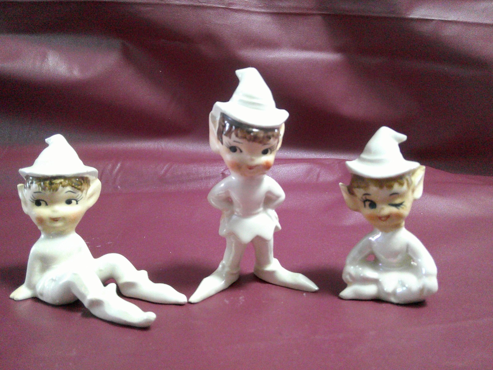 Vtg Set of 3 LEFTON Iridescent White Pixie Elf Whimsical Figures Japan #1 EVC