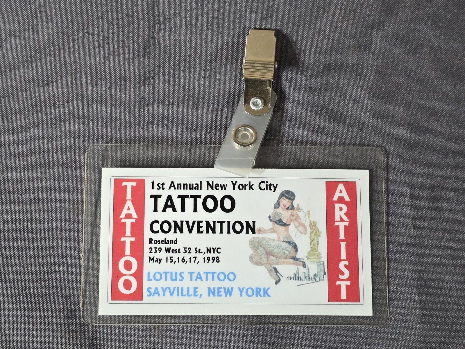 RARE 1st Annual New York City Tattoo Convention May 15-17, 1998 Artist Badge