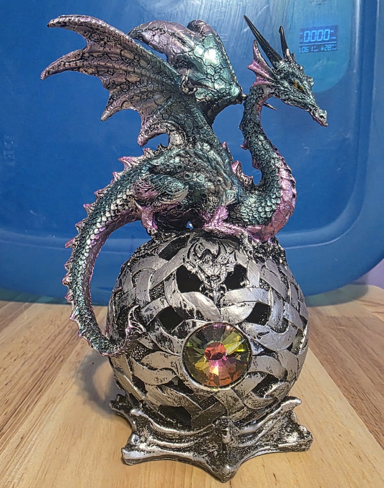 Ebros Gift Elemental Medieval Metallic Blue and Pink Dragon Perching