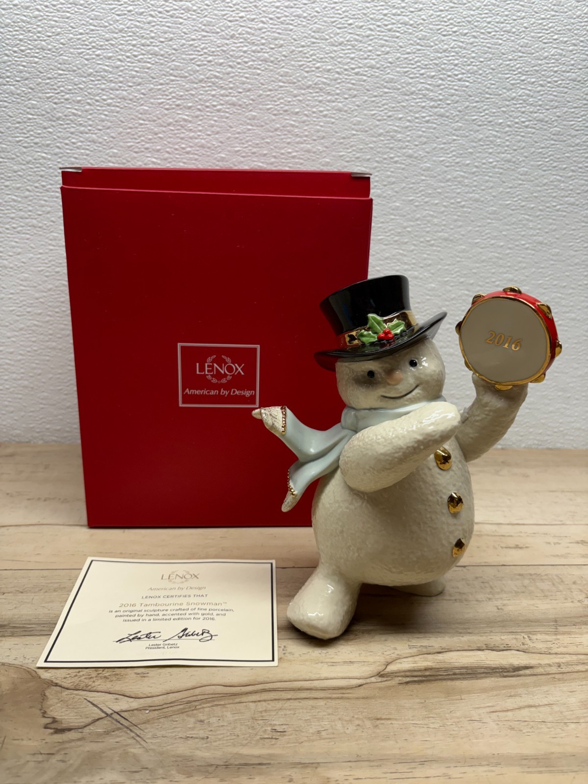 2016 Lenox Annnual Tambourine Snowman Porcelain Figurine With 24K Gold Accents