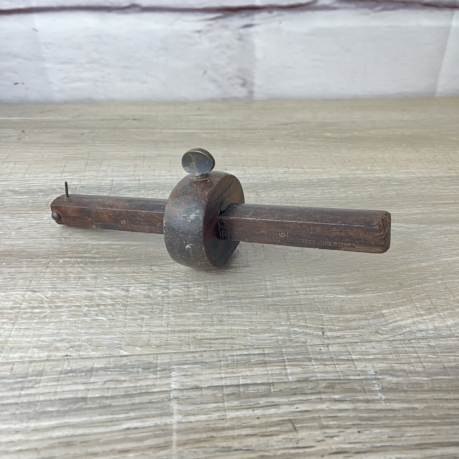 ATQ Vtg Rosewood & Brass Mortise Marking Gauge Scribe Woodworking Tool Pat 1872