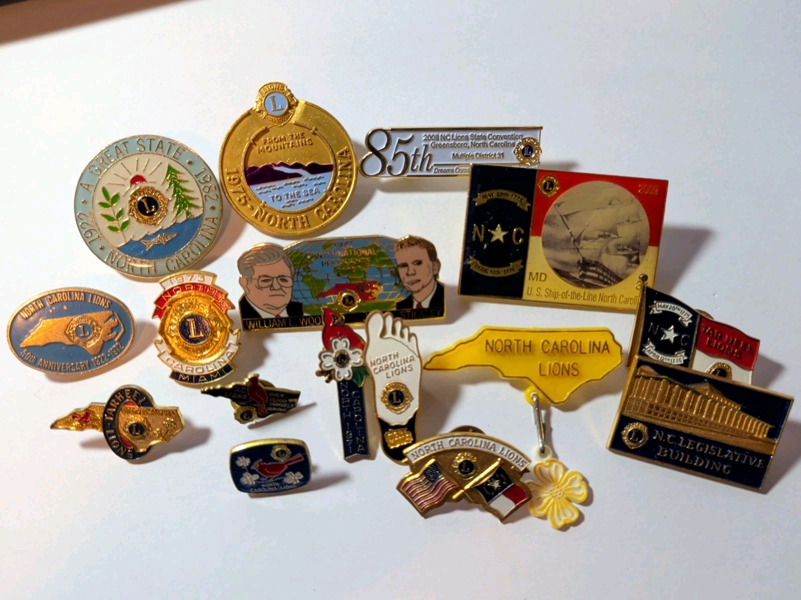 Lot Of 16 Vintage Lions Club North Carolina  Brooch Pins 1972-2009 Ship Cardinal