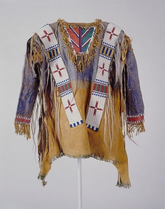 Old American Handmade Beige Buckskin Suede Beaded Powwow Regalia War Shirt  NW20