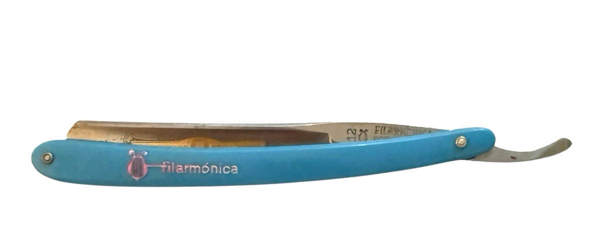 Filarmónica Doble Temple Blue No 12 Straight Razor Jose Monserrat Pou Spain Box