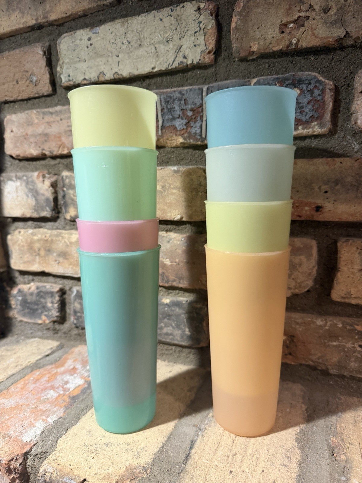 Vintage Retro Tupperware Stackable 16oz Tumblers  Pastel Cups Tall Lot Of 8