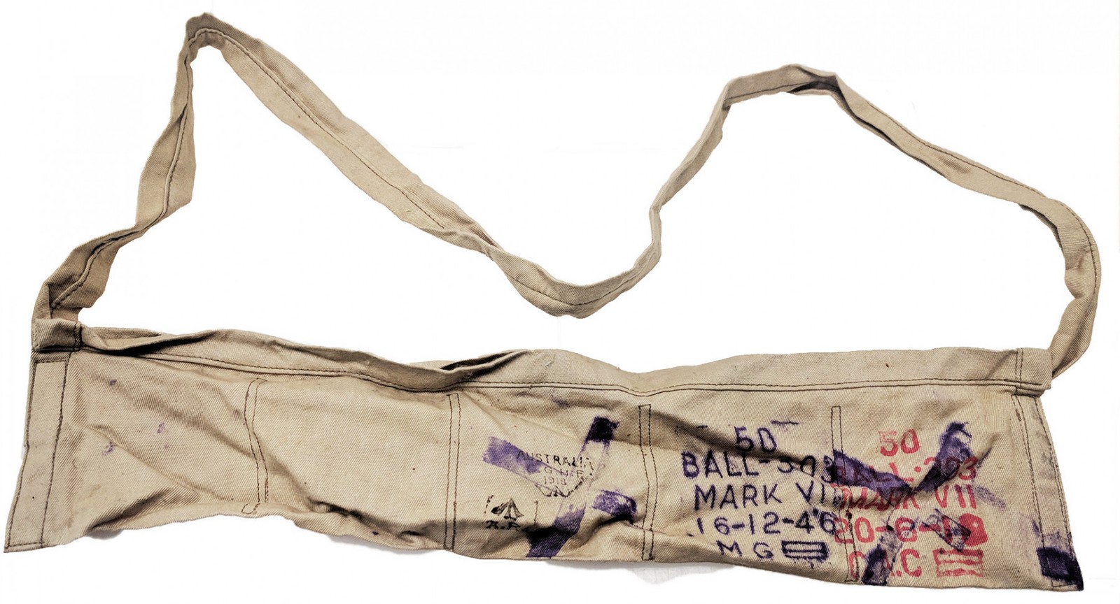 WWI Australian Enfield .303 Canvas Ammunition Bandolier w/ WWII Repack Stamps