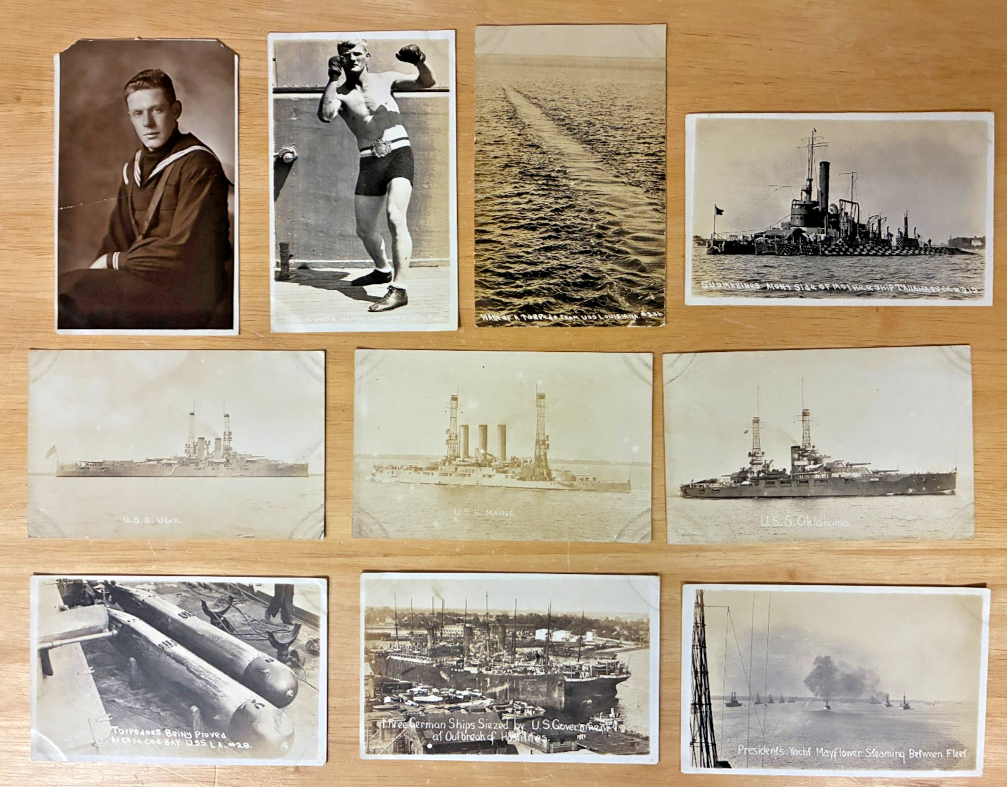 WWI US Navy Real Photo Postcard Lot 200+ Archive USS Louisiana Mascots Oklahoma