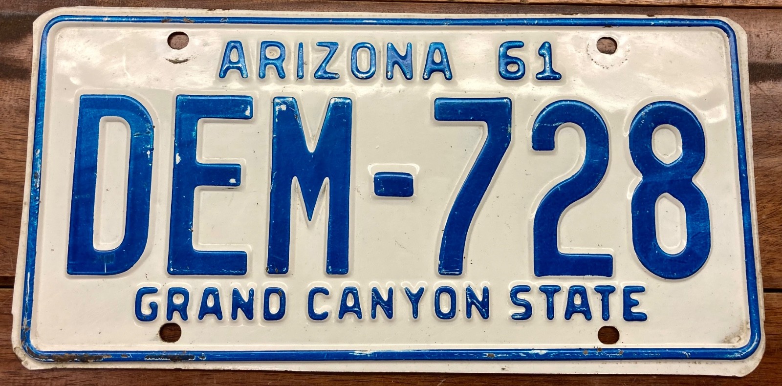 FAIRLY NICE  1961 1962 1963 ARIZONA LICENSE PLATE, DEM 728, MVD CLEAR GUARANTEE