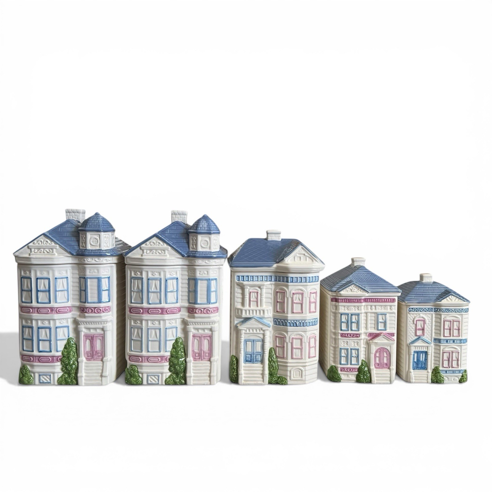 Hearth & Home Design Ceramic 5 Piece Victorian House Canister Set Vintage 1988
