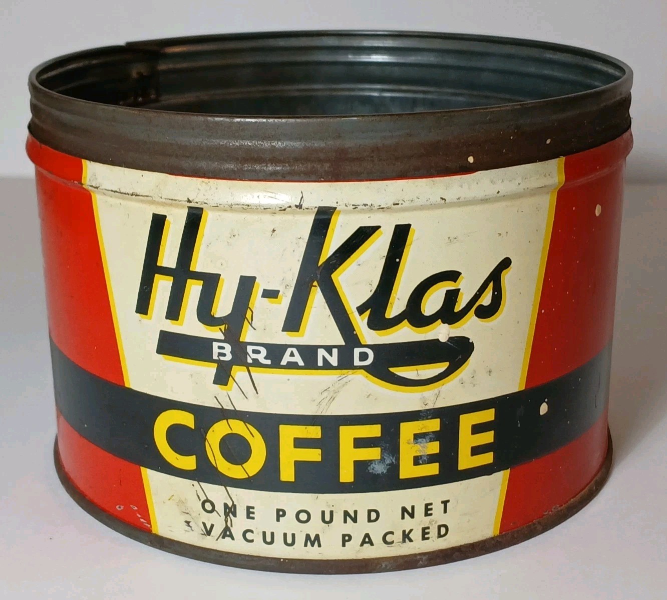 1950s Vintage Hy Klas KEYWIND COFFEE TIN CAN 1 POUND BEATY GROCERY ST. JOSEPH MO
