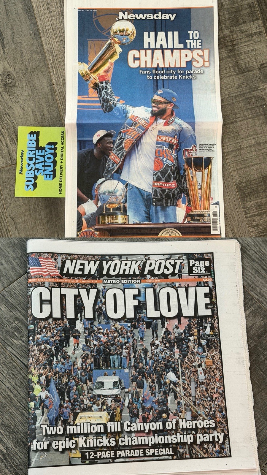 🏆 NY Knicks Championship Newspaper Bundle 🏆 (Newsday/New York Post) (6/19/26)