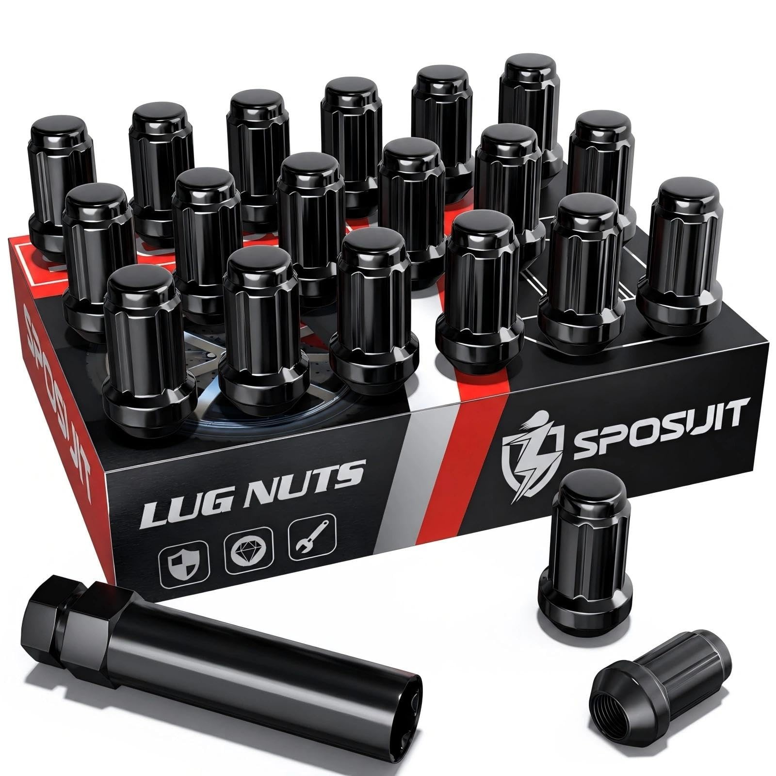Sposuit 20 Pcs M12x1.25 Black Spline Lug Nuts- Replacement for Subaru