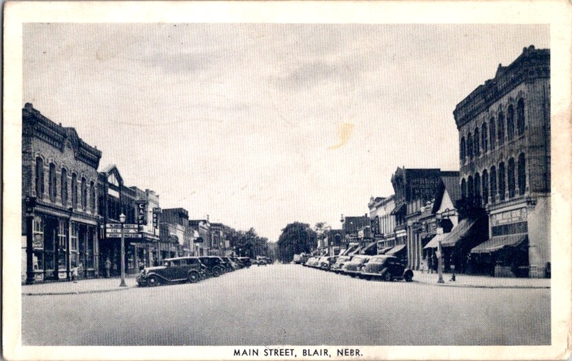 Vintage Postcard Main Street Blair NE Nebraska 1941                        F-153
