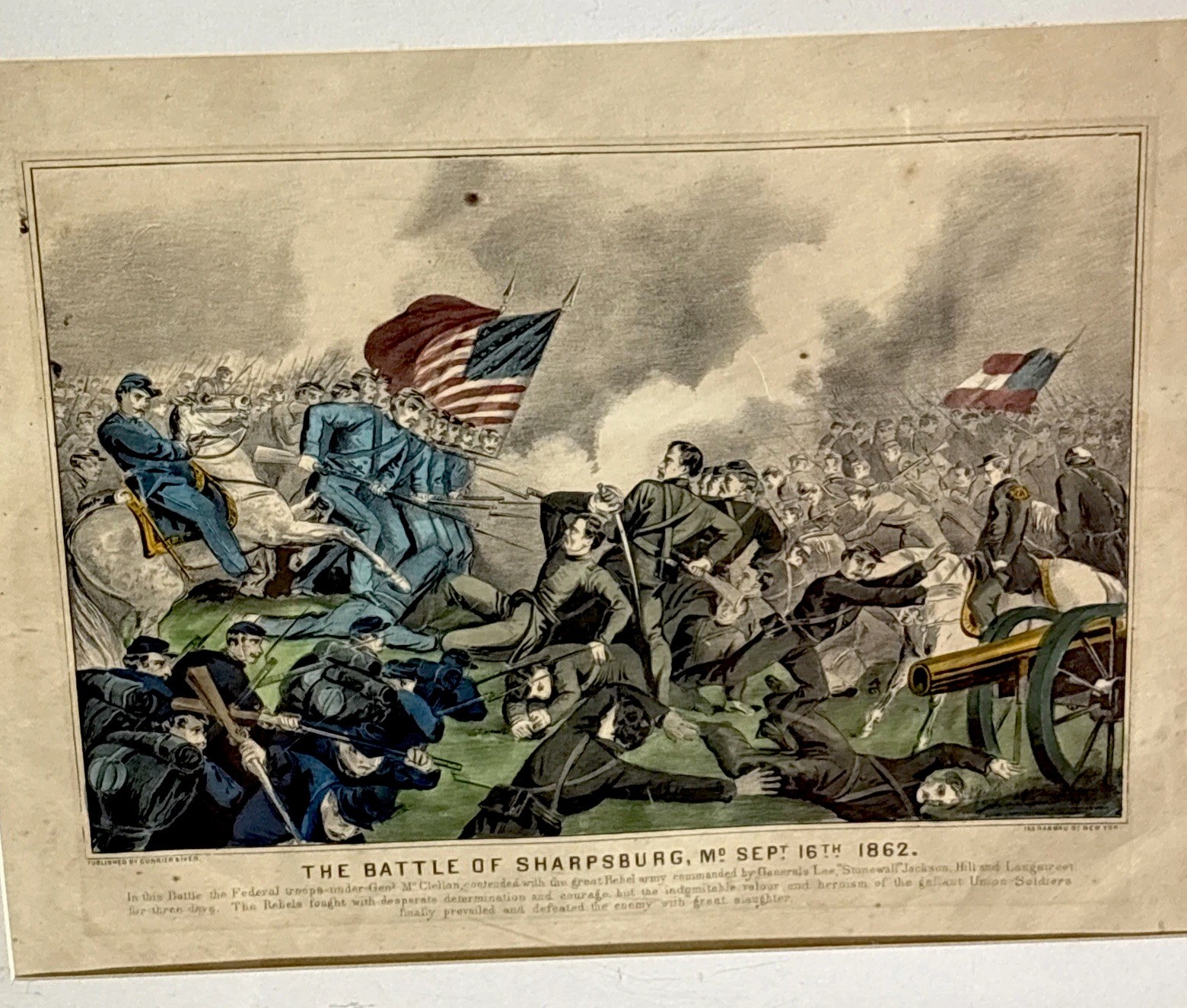 Currier And Ives Original Battle Of Sharpsburg Md Sept 16th 1862 Hand colored