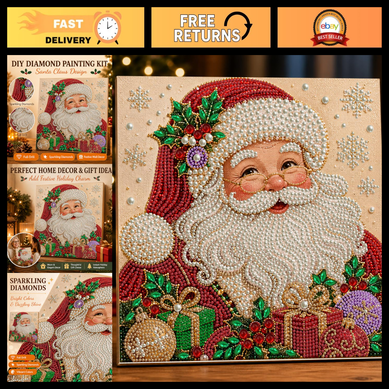 Reofrey DIY Christmas Pearl Art Kits for Adults, 5D Diamond Art Kits A12