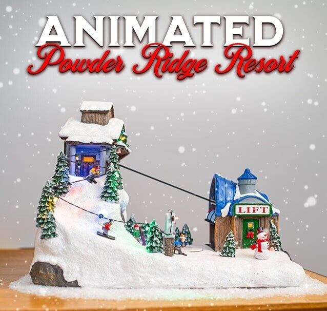FG Square Powder Ridge Ski Resort LED Lights Christmas Village Decor 14x8x11
