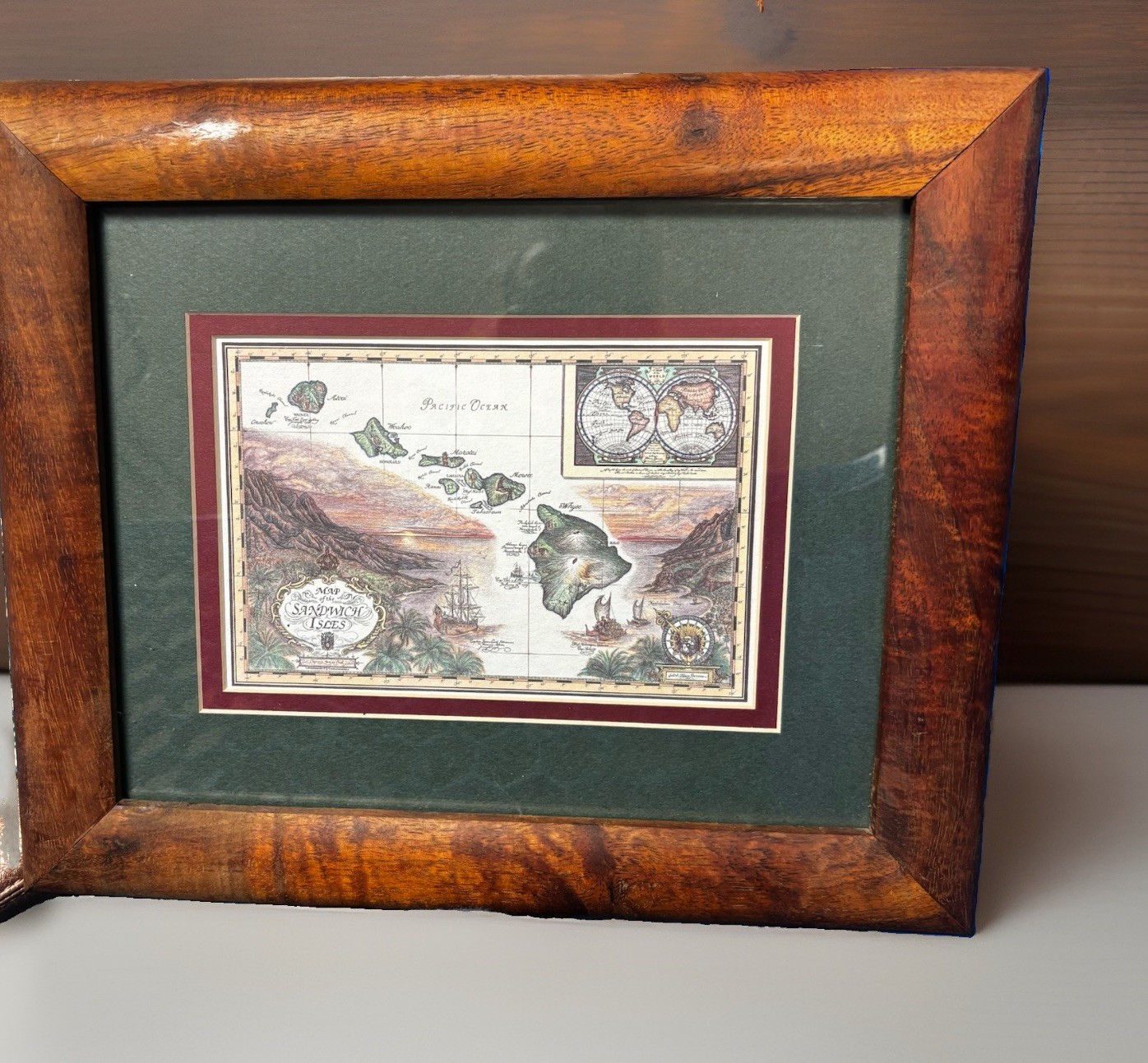 Vintage 1988 Blaise Domino “Map of the Sandwich Isles” Framed Hawaii Print