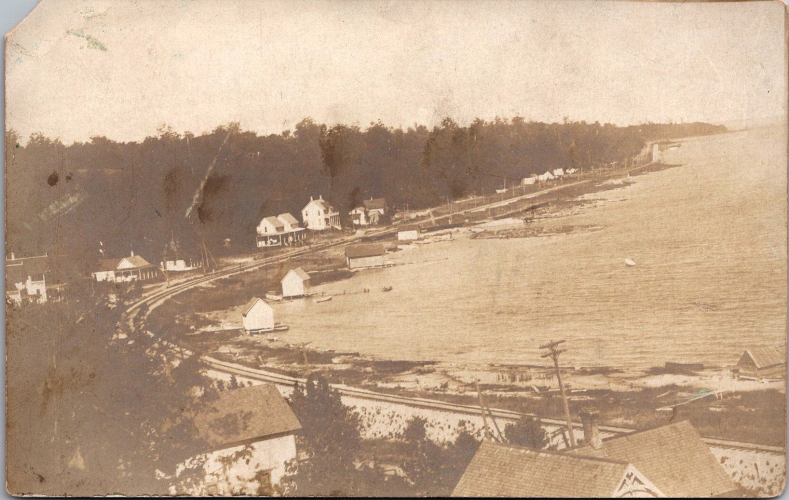 A Shoreline Or Bay Area RR Track Along The Coast RPPC Real Photo Postcard TPR27