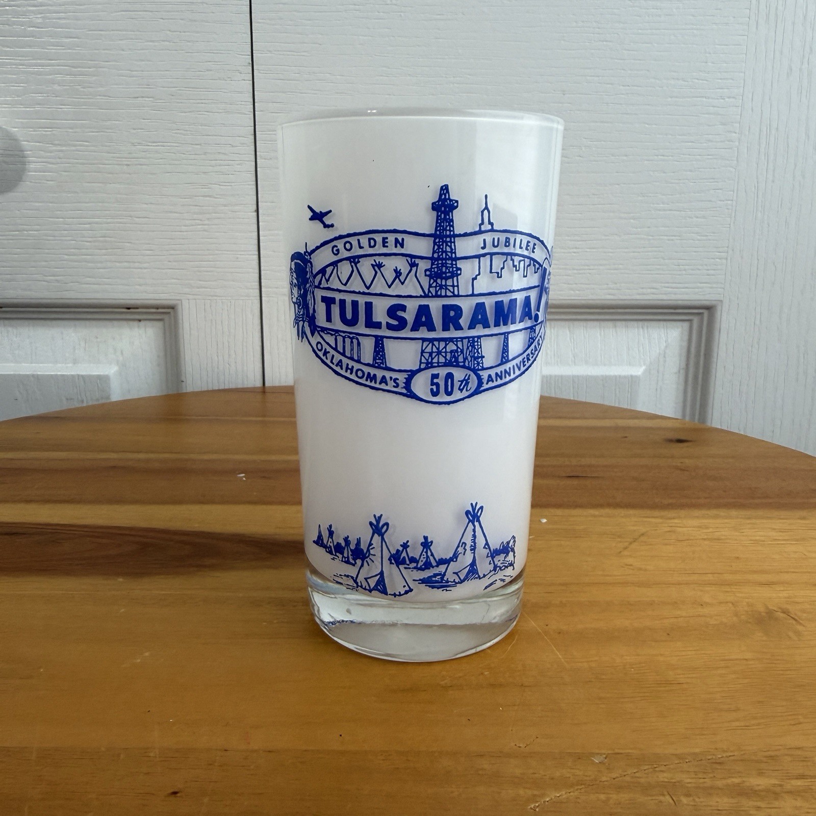 Vintage 1957 Oklahoma 50th Anniversary Semi Centennial Tulsarama Glass Tumbler
