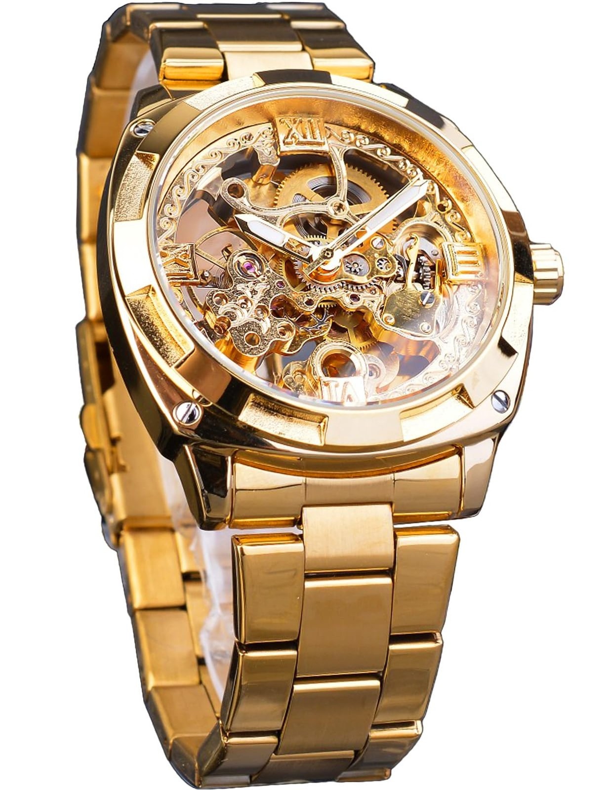 FORSINING Men's Luxury Skeleton Watch, Carving Hollow 41mm Big Dial with Squa...
