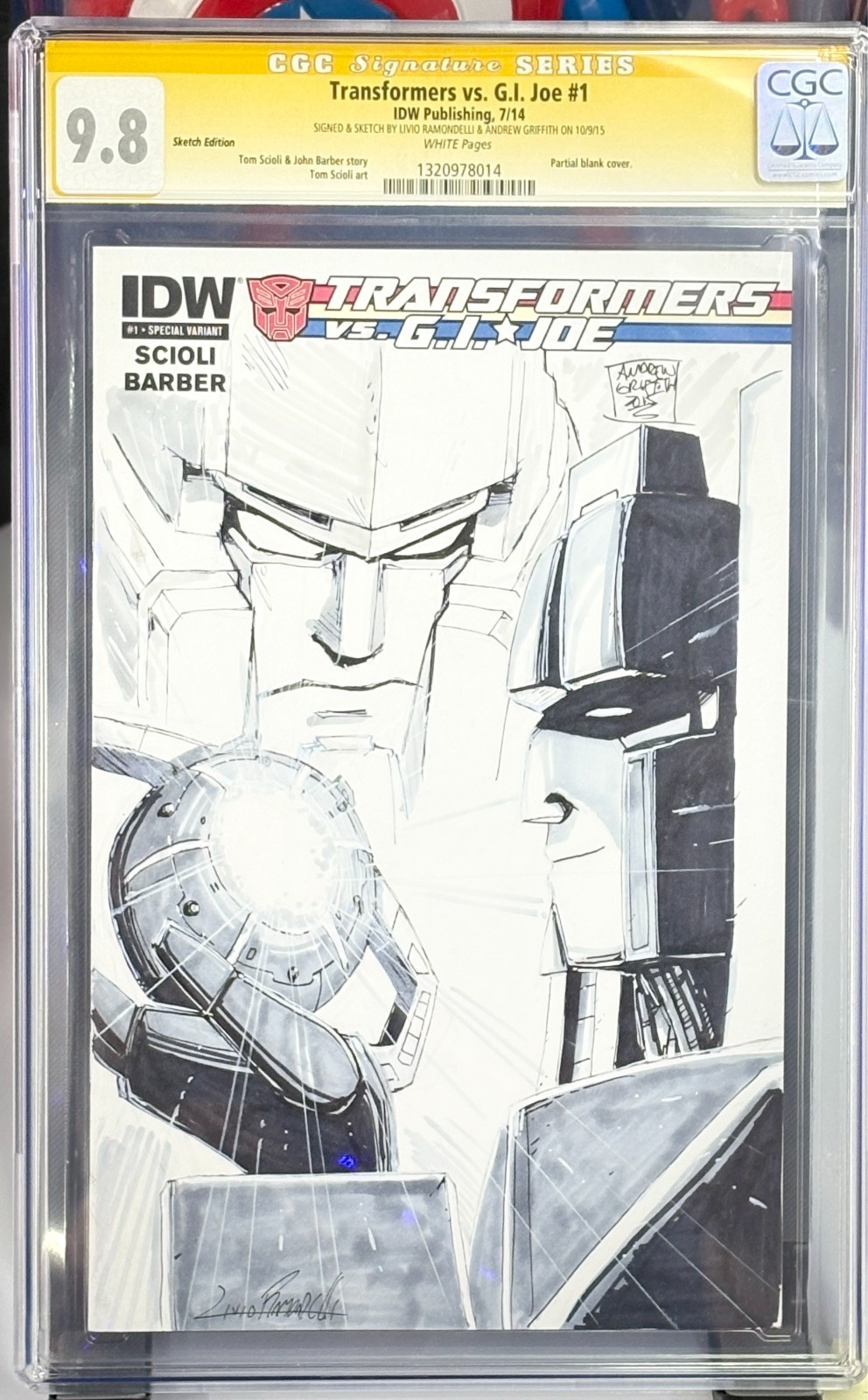 Transformers vs GI Joe #1 CGC SS 9.8 2x Signed Full Sketch Blank Cover Variant