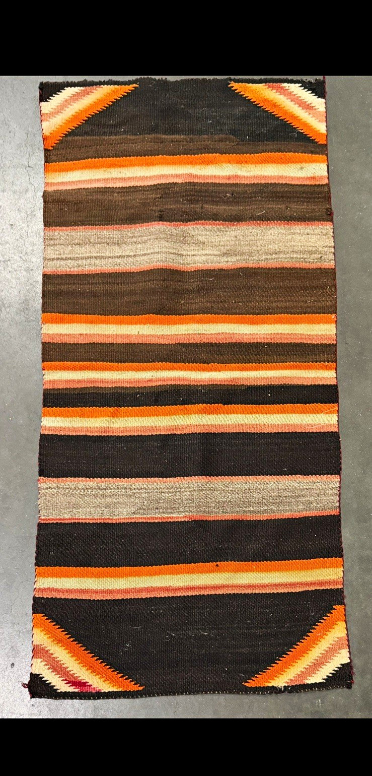 Vintage Striped Navajo Woven Saddle Blanket Multicolor Black Orange Gray Bands