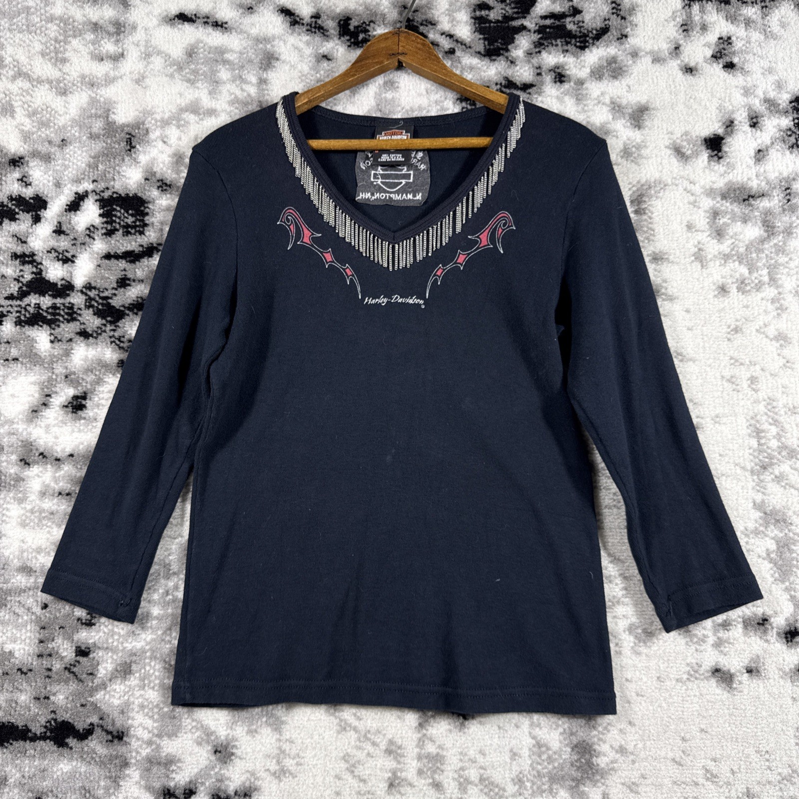 Harley Davidson Top Womens Medium Black Embroidered Seacoast North Hampton