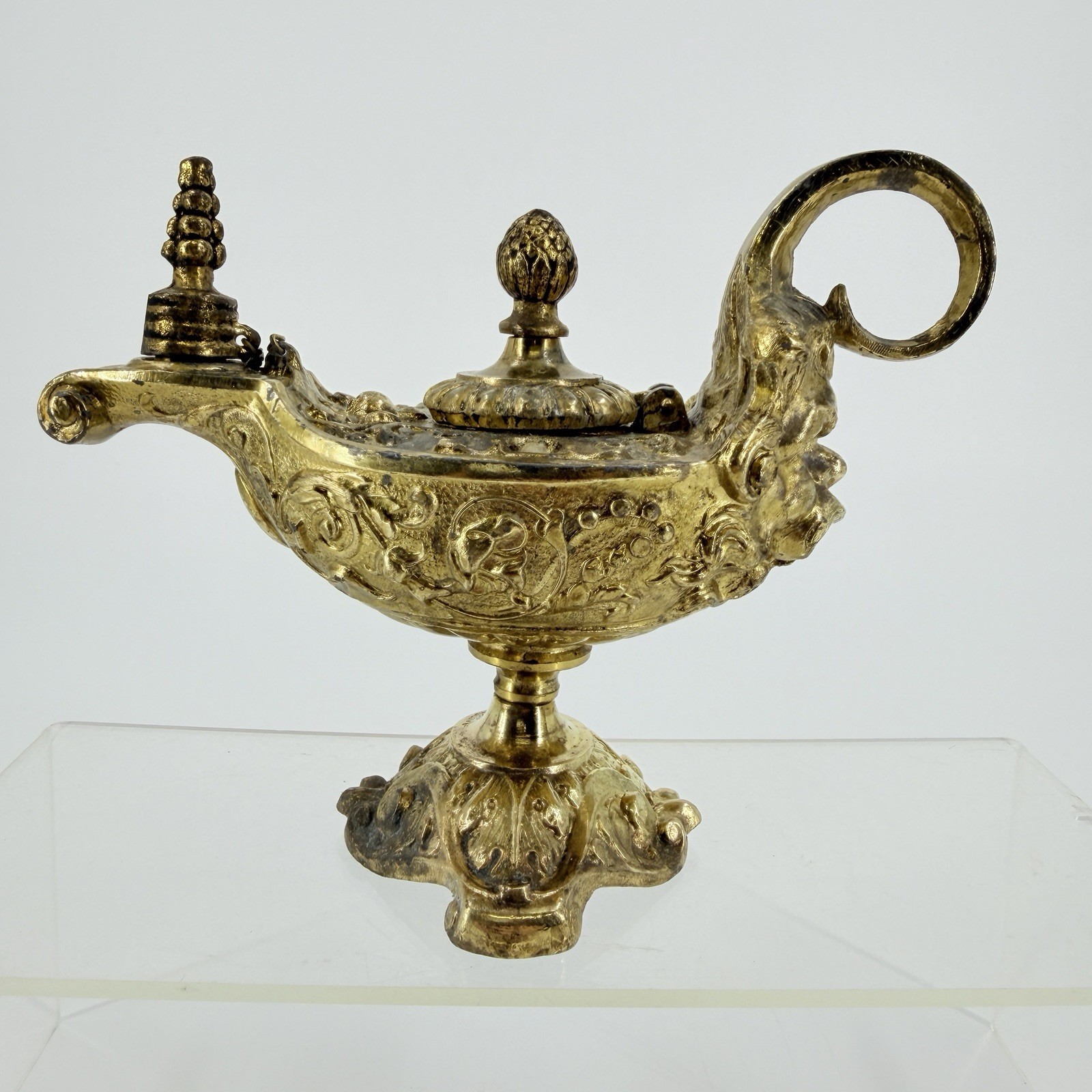 Antique Ornate Cast Metal Oil Cigar Lighter Aladdin Lamp