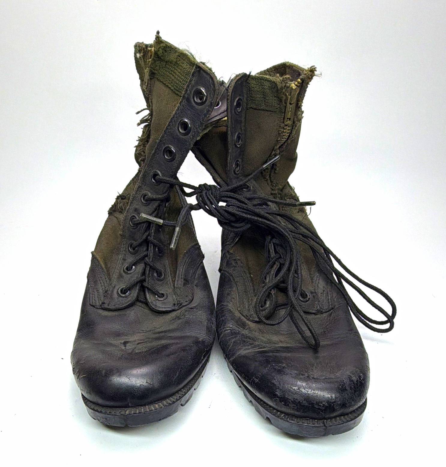 Original Vietnam War Era Jungle Combat Boots Black Leather OD Canvas Size 10