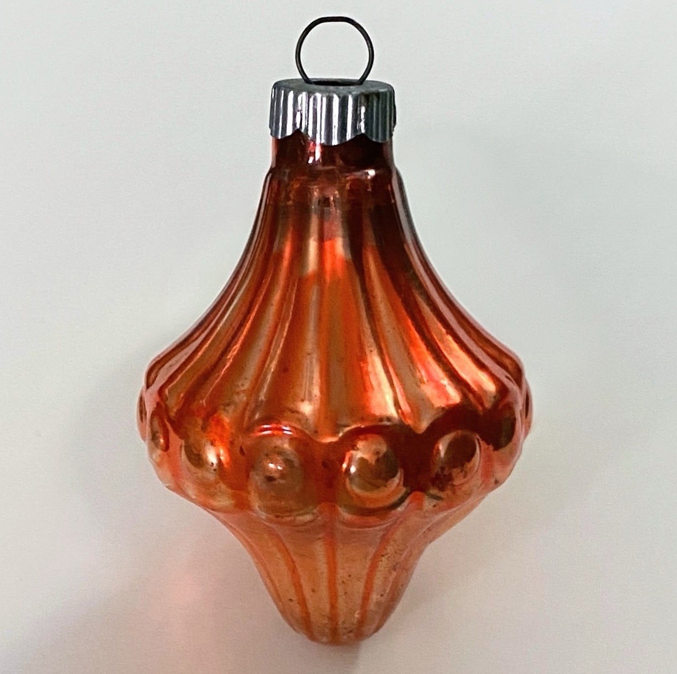 Vintage Shiny Brite Bumpy Lantern Orange Mercury Glass Christmas Ornament 3”