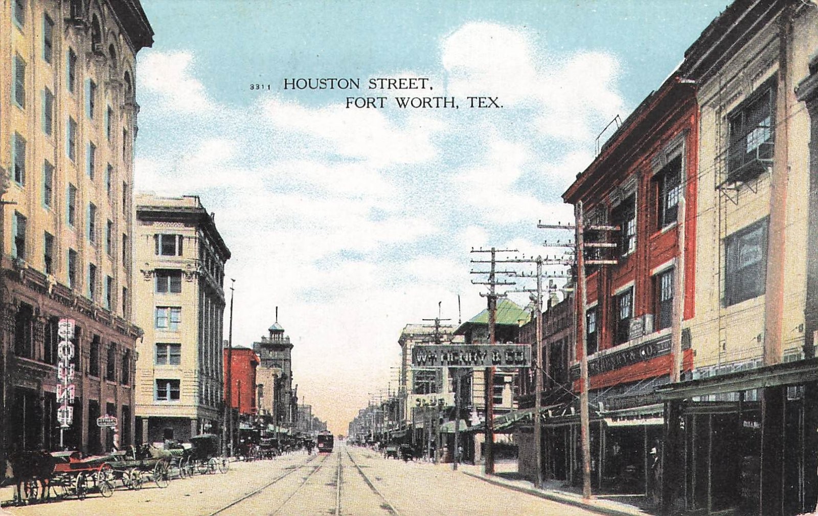Houston Street Fort Worth Texas Curt Teich Early Cars Horse Carriages Postcard