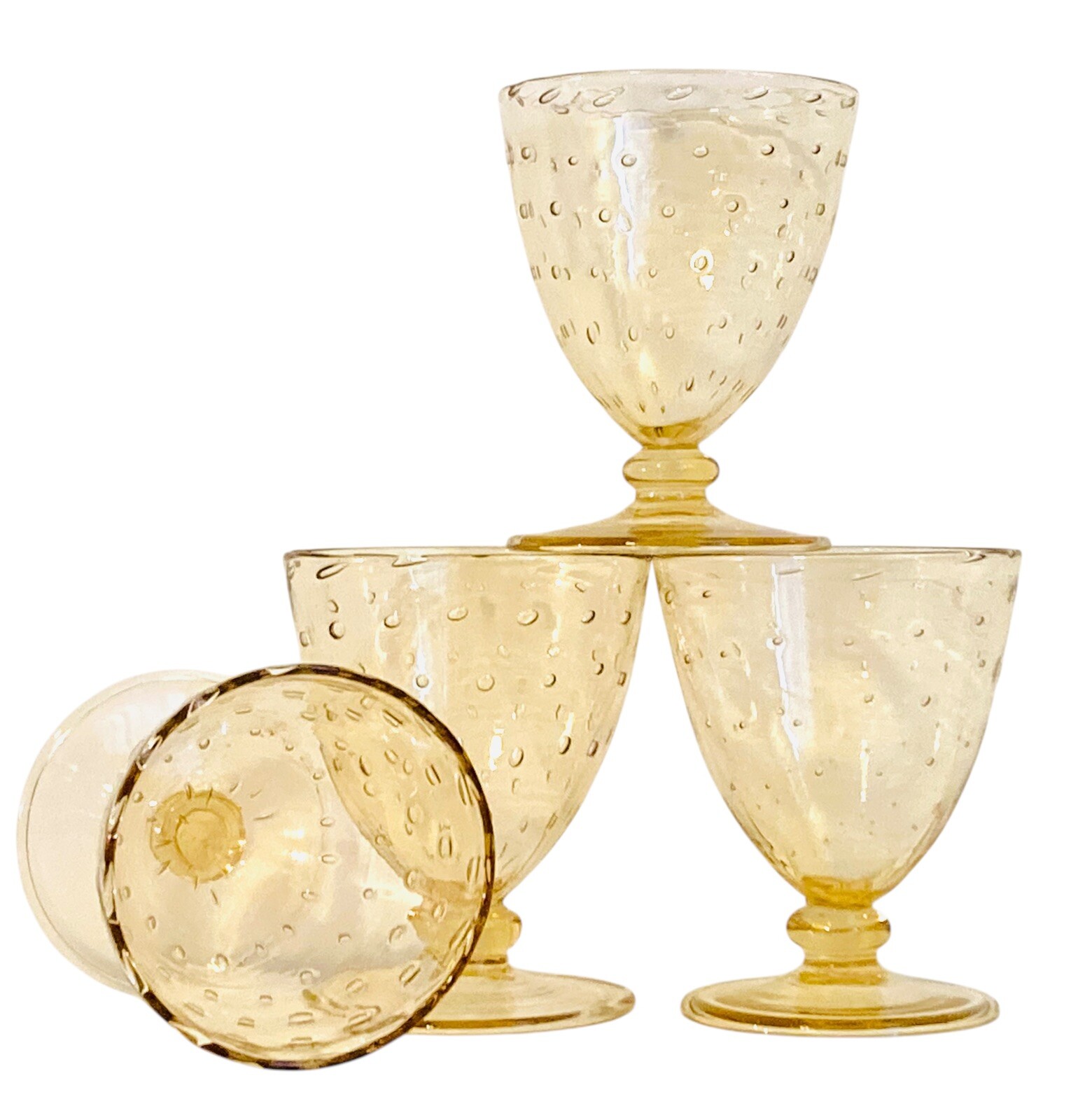 Vintage Whitefriars Amber Bubble Effect Footed Cordial Liqueur Glasses Set of 4