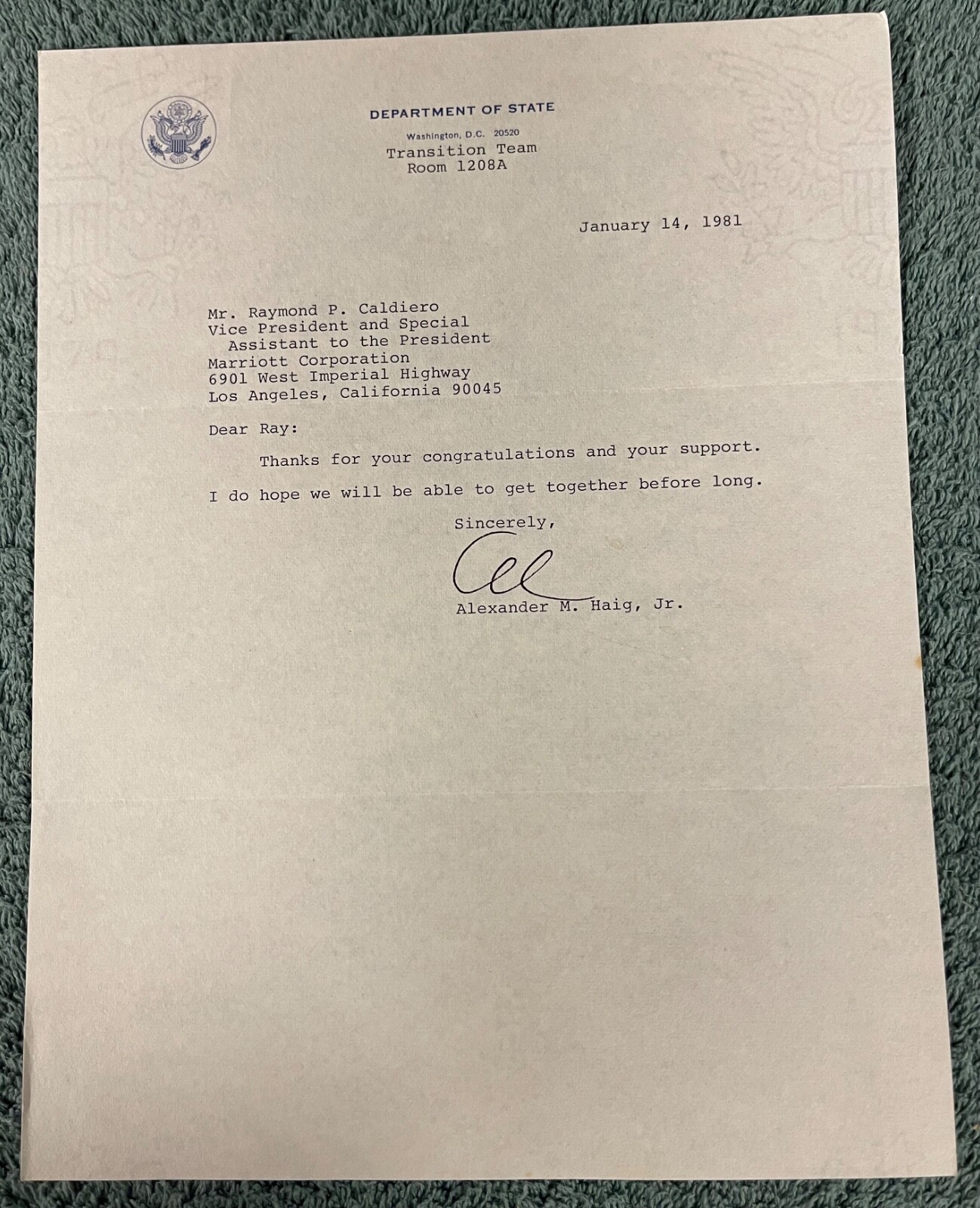 ALEXANDER M. HAIG JR. - TYPED LETTER SIGNED 1/14/81