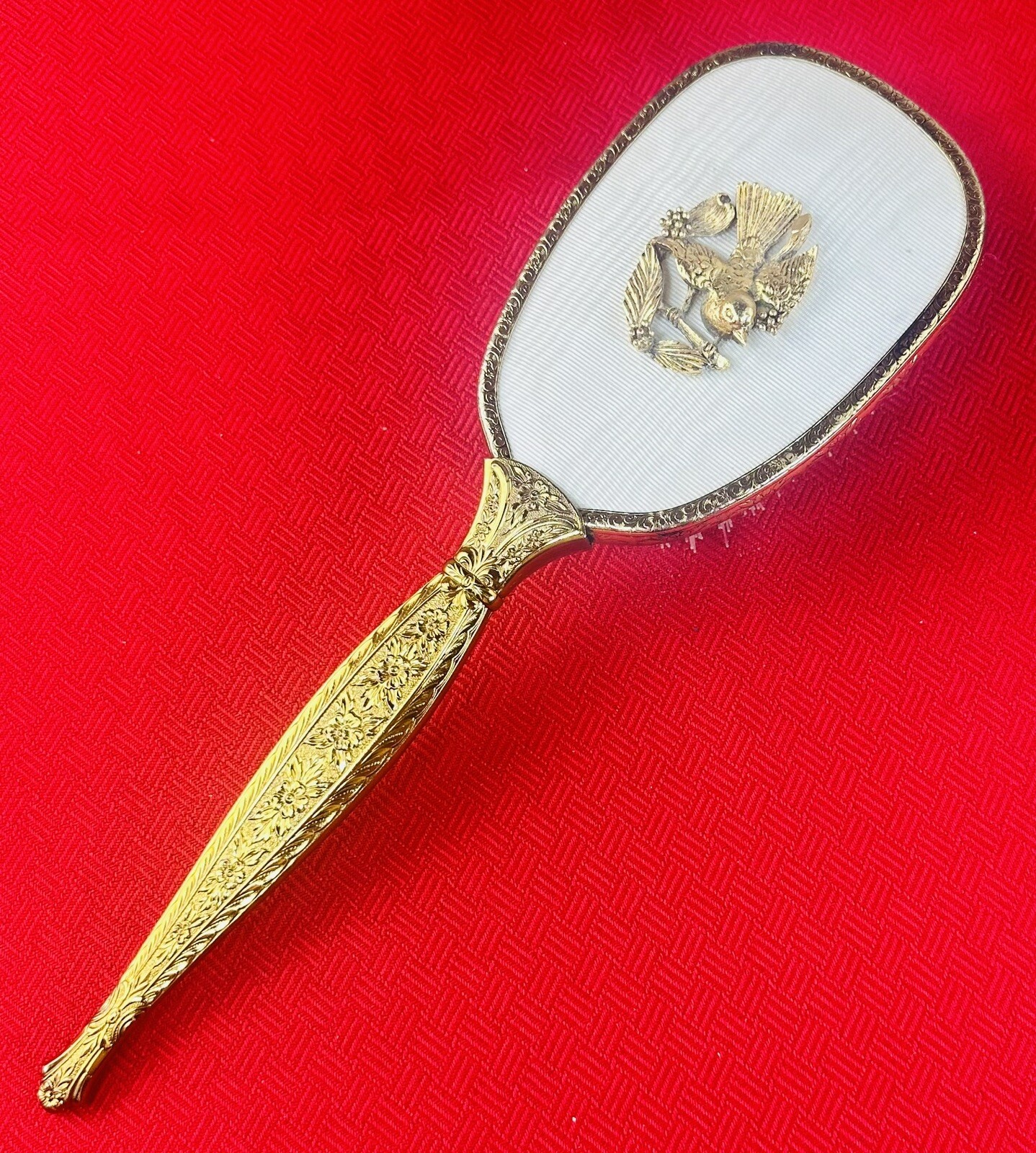 VTG Victorian Fancy Ormolu Brush Flowers & Birds Gold Plated Filigree Collector