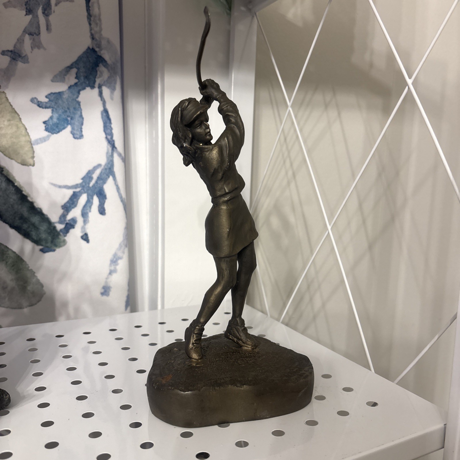 Antique Female Golfing Bronze Statue,  9 In Tall Lady golfer PGA