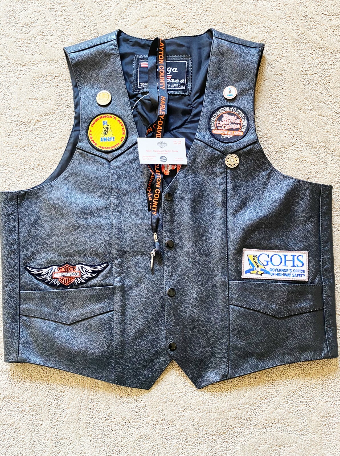 NWOT HARLEY DAVIDSON BLACK LEATHER PATCHES VEST SIZE 42 / L