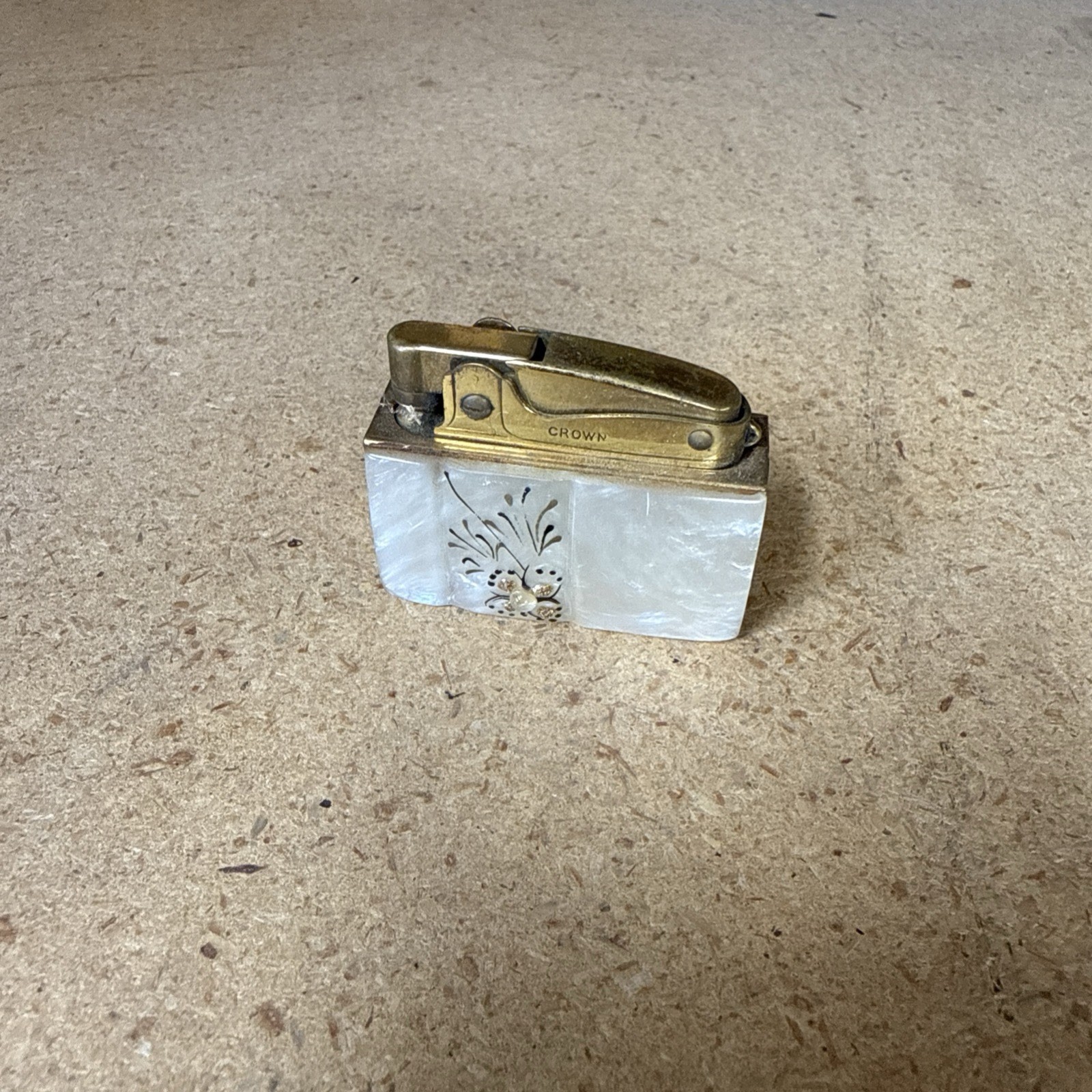 Vintage 1950's Crown Design Mother Of Pearl  Cigarette Lighter