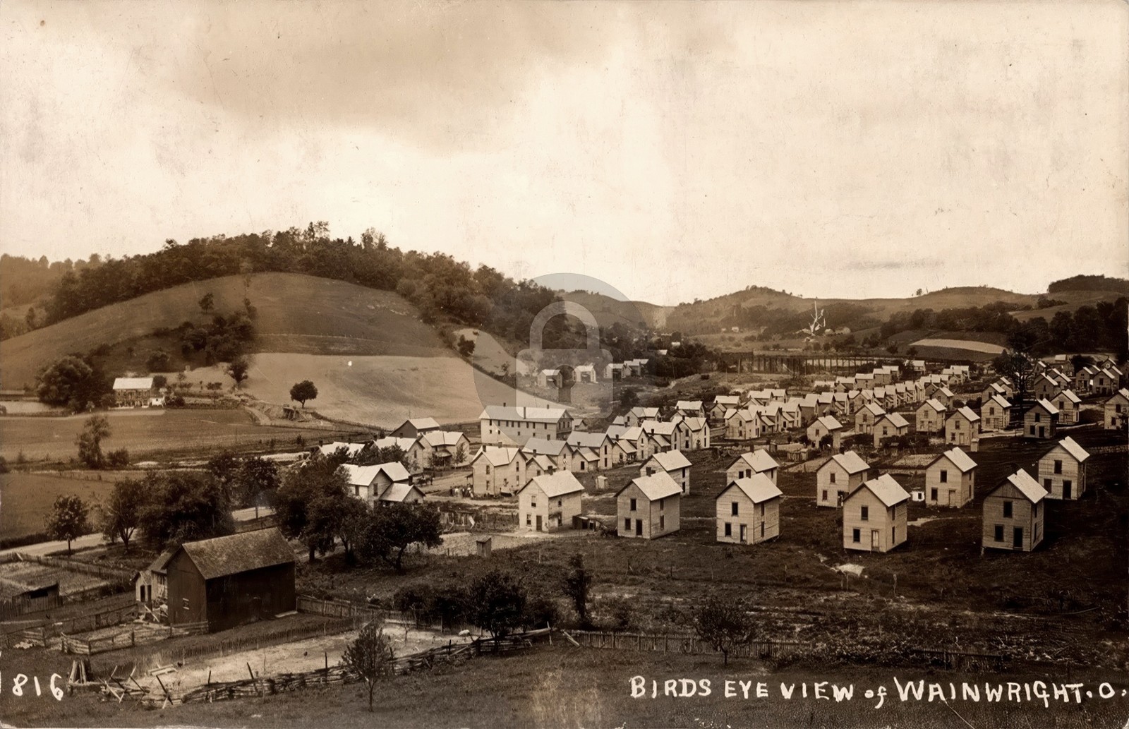 Birdseye Wainwright Ohio Mining Town New Philadelphia 1908 RPPC Postcard COPY