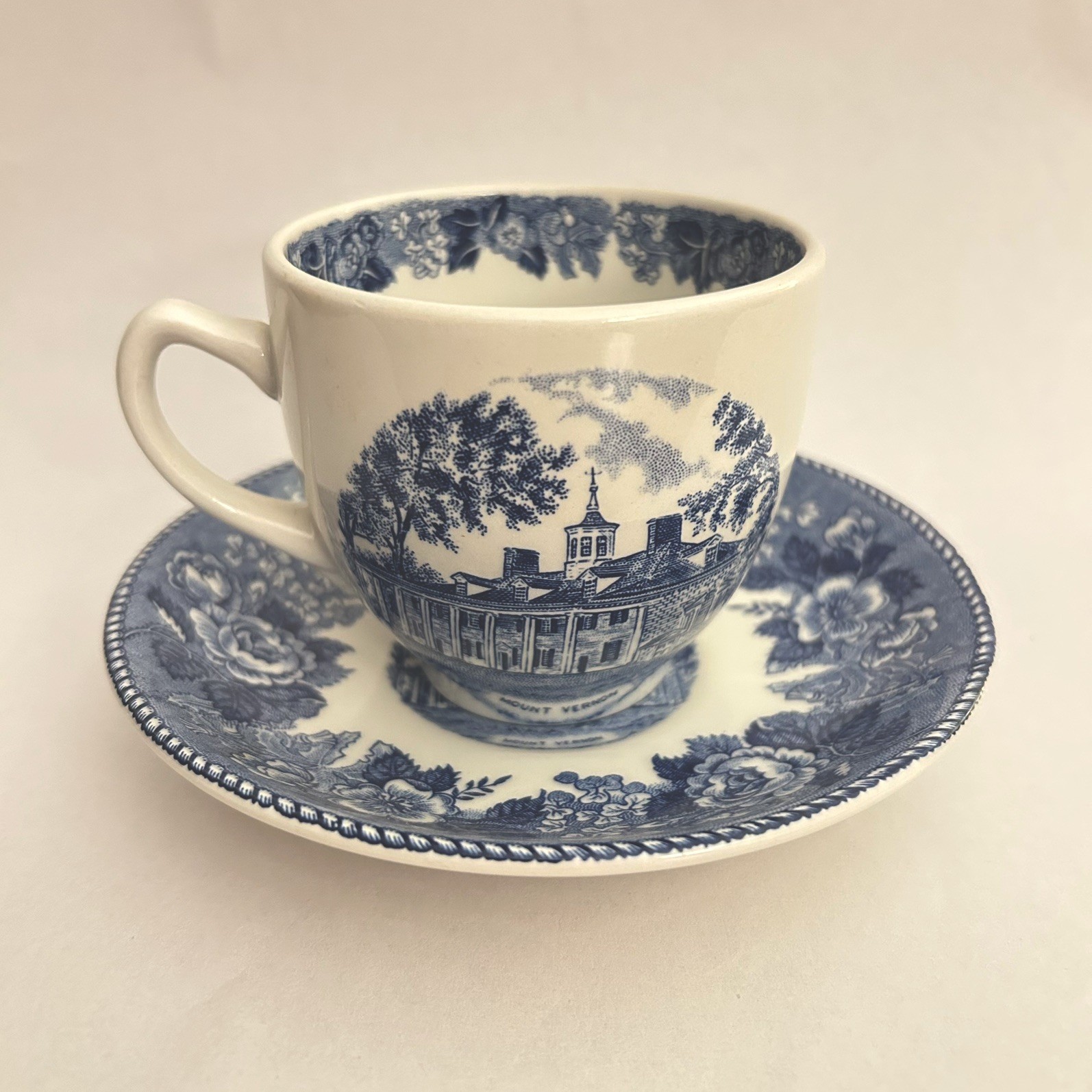 Jonroth Staffordshire Mount Vernon Virginia Blue & White Transferware Cup Saucer