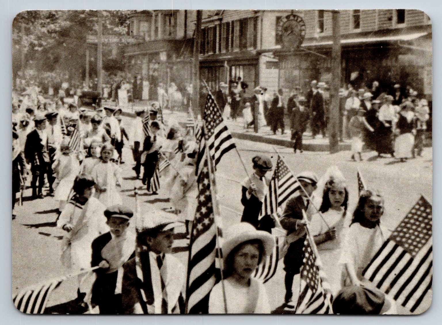 Circa 1910 Northport NY Main Street Parade Children American Flags Postcard