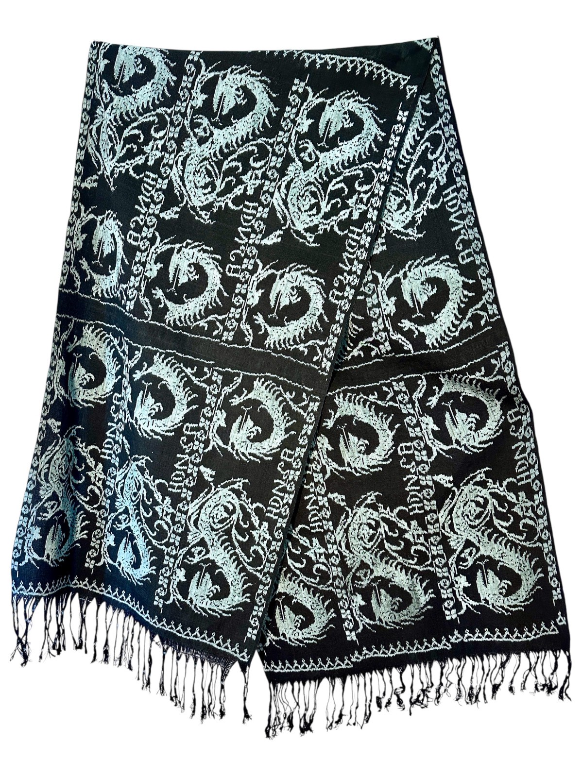 Vintage Handwoven Timor Indonesia Ikat Ceremonial Textile Blk Naga Motif 10 Ft