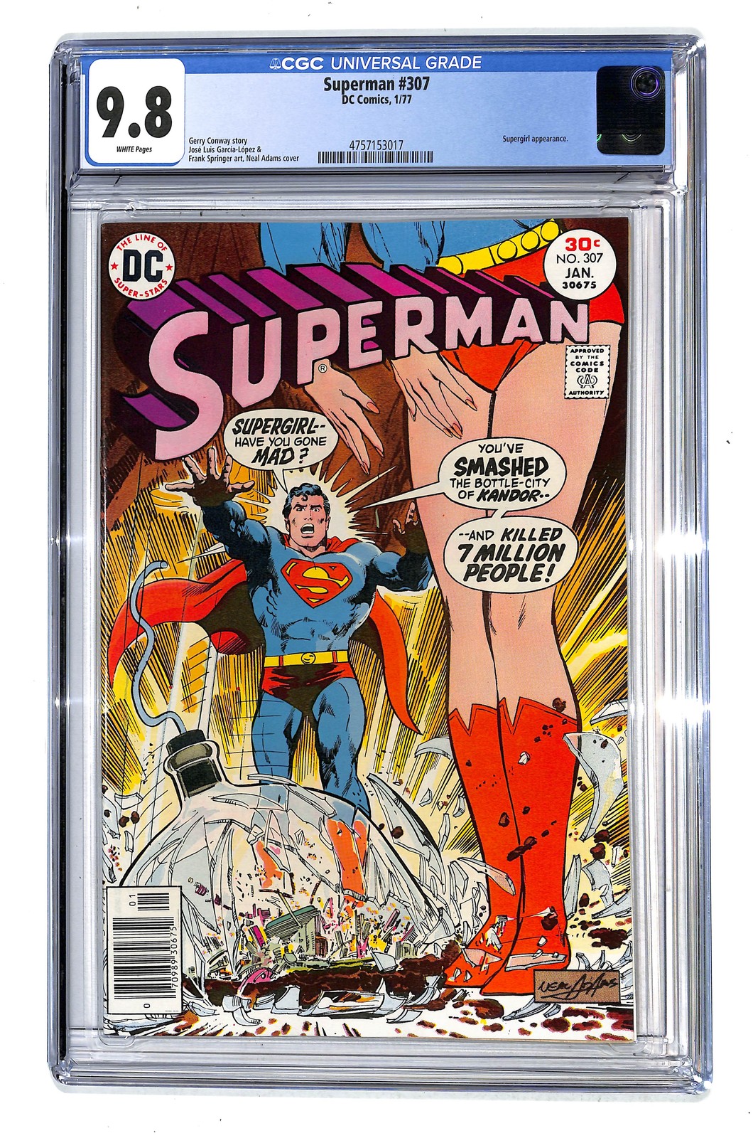 Superman #307 CGC 9.8 DC Comics 1977 Supergirl Appearance White Pgs. (MS)