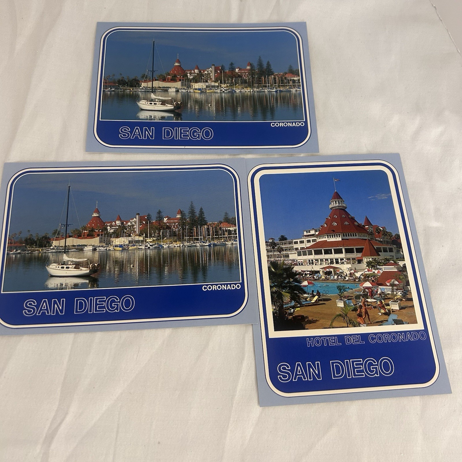 Postcard Hotel Del Coronado San Diego California CA Glorietta Bay Boats Vintage