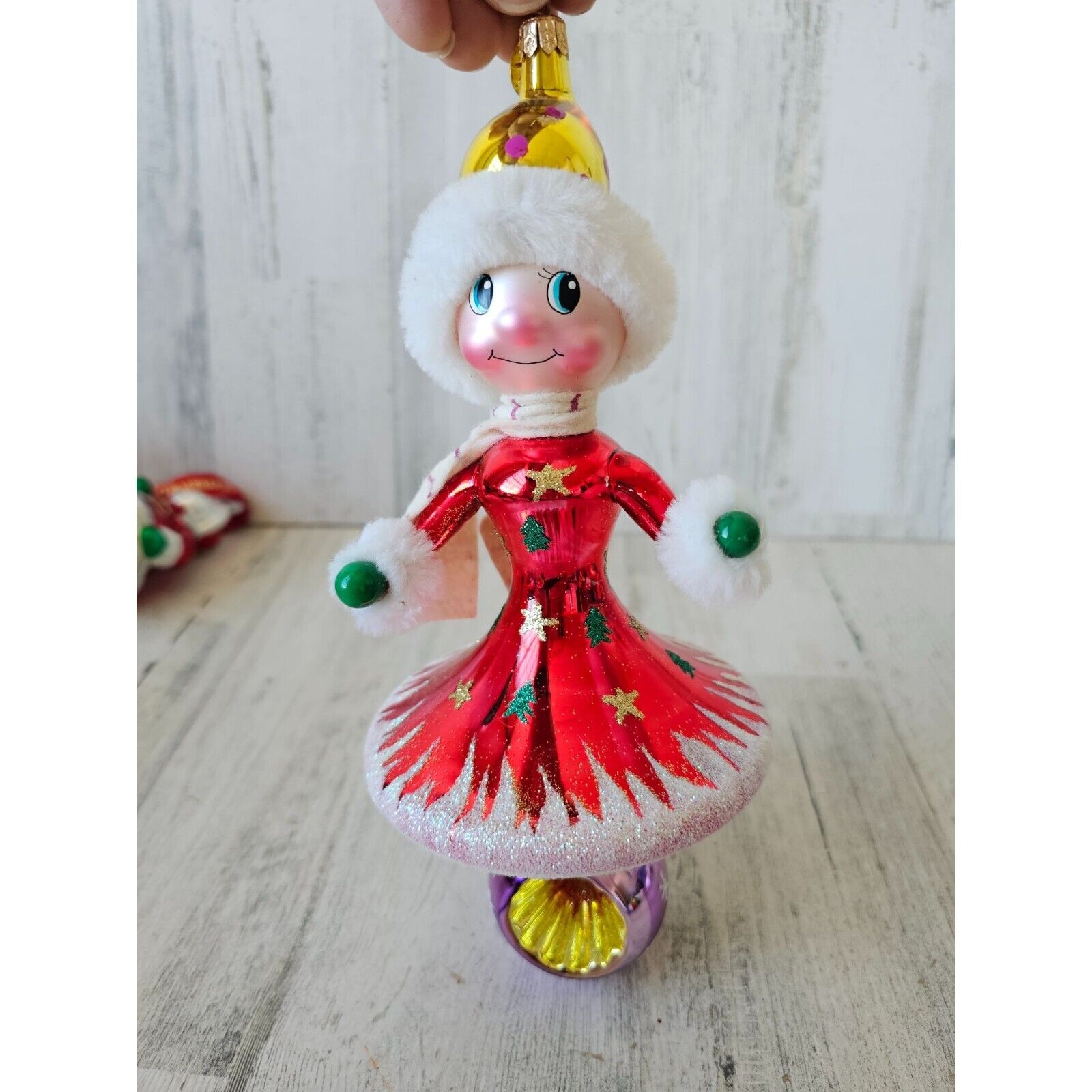 Radko Snow girl indent Mrs Claus Italian ornament glitter reflector Xmas vintage