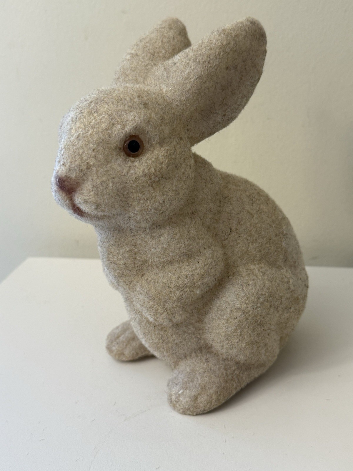 Vintage Large 8” Flocked Fuzzy Brown Tan Bunny Rabbit Coin Bank Easter