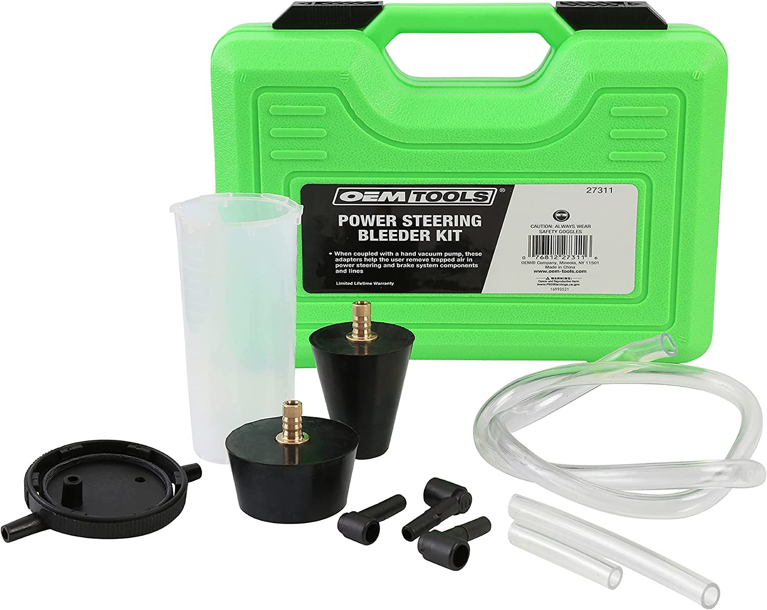 27311 Power Steering and Brake Bleed Adapter Kit, Works W/Hand Vacuum Bleeder, B