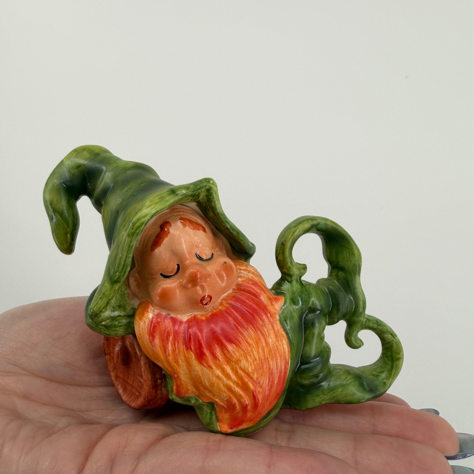 Lefton Gnome Figurine 1965 Leprechaun Green Red Beard 3522 Excellent Vintage