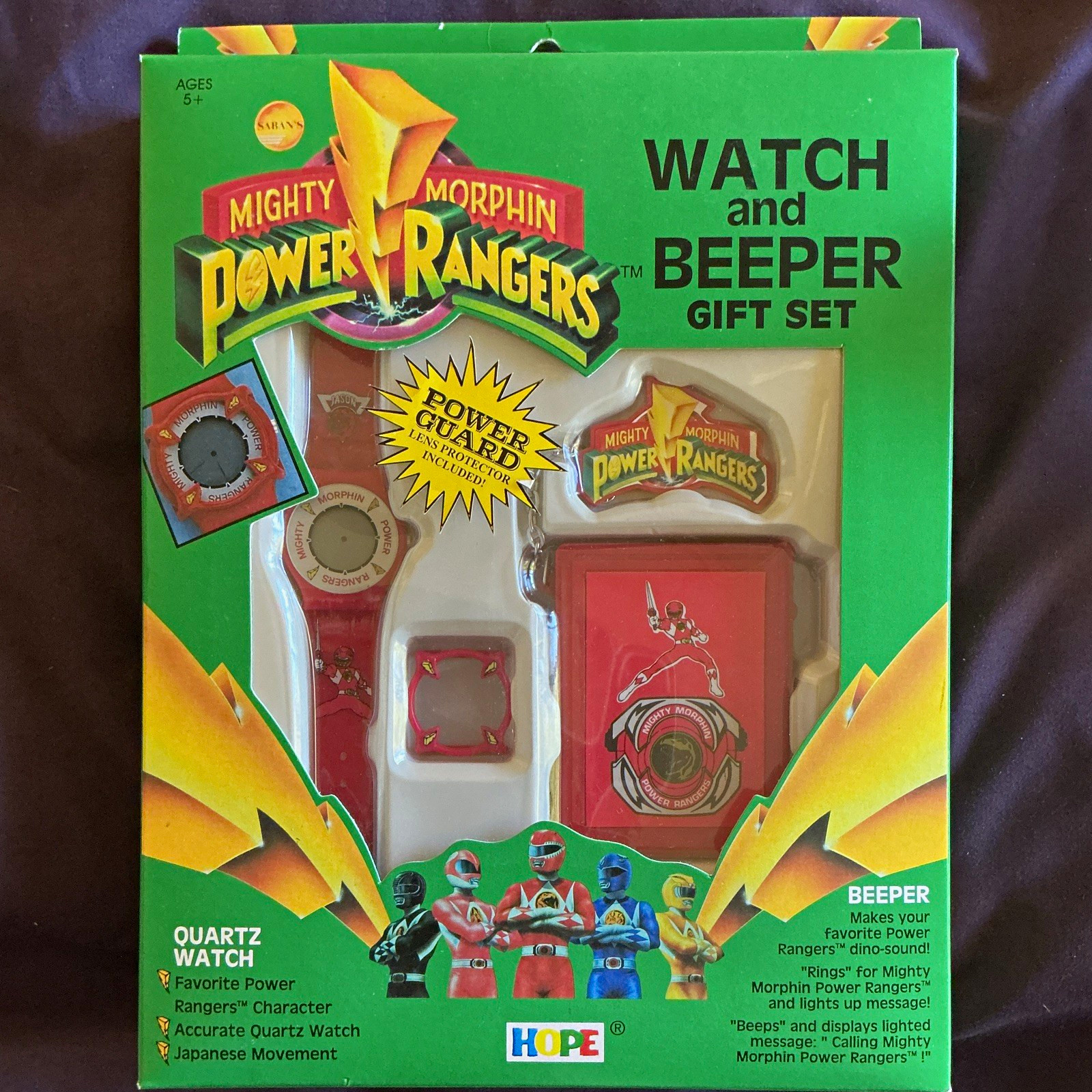 Hope Mighty Morphin Power Rangers Watch & Beeper Gift Set Quartz 1994 Red Ranger