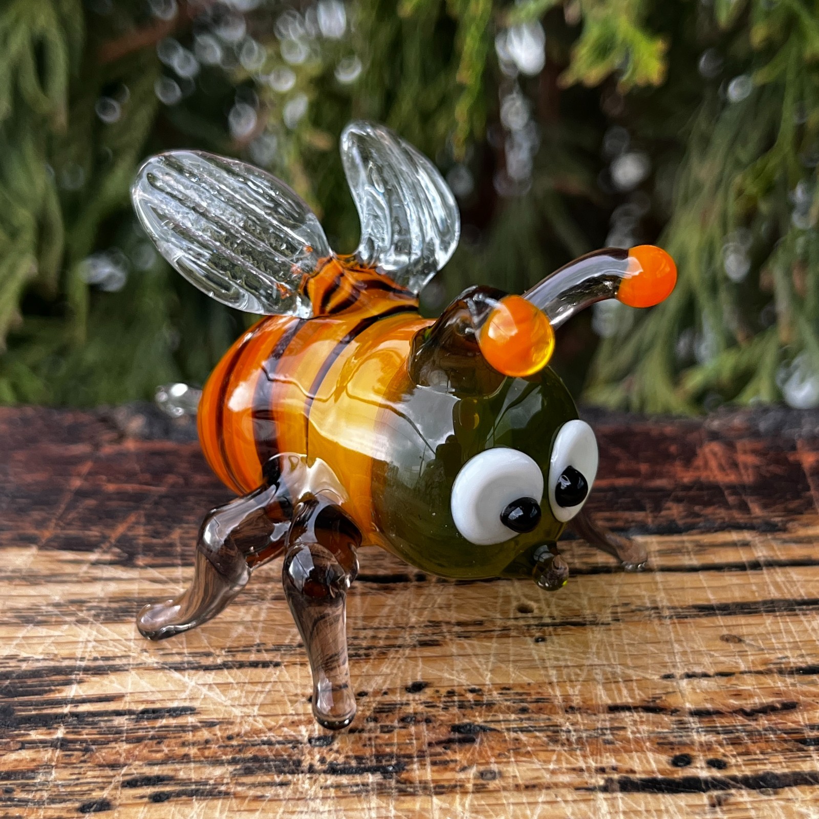 Glass Bee Figurine Hand Blown Honeybee Art Glass Insect Nature Decor Gift