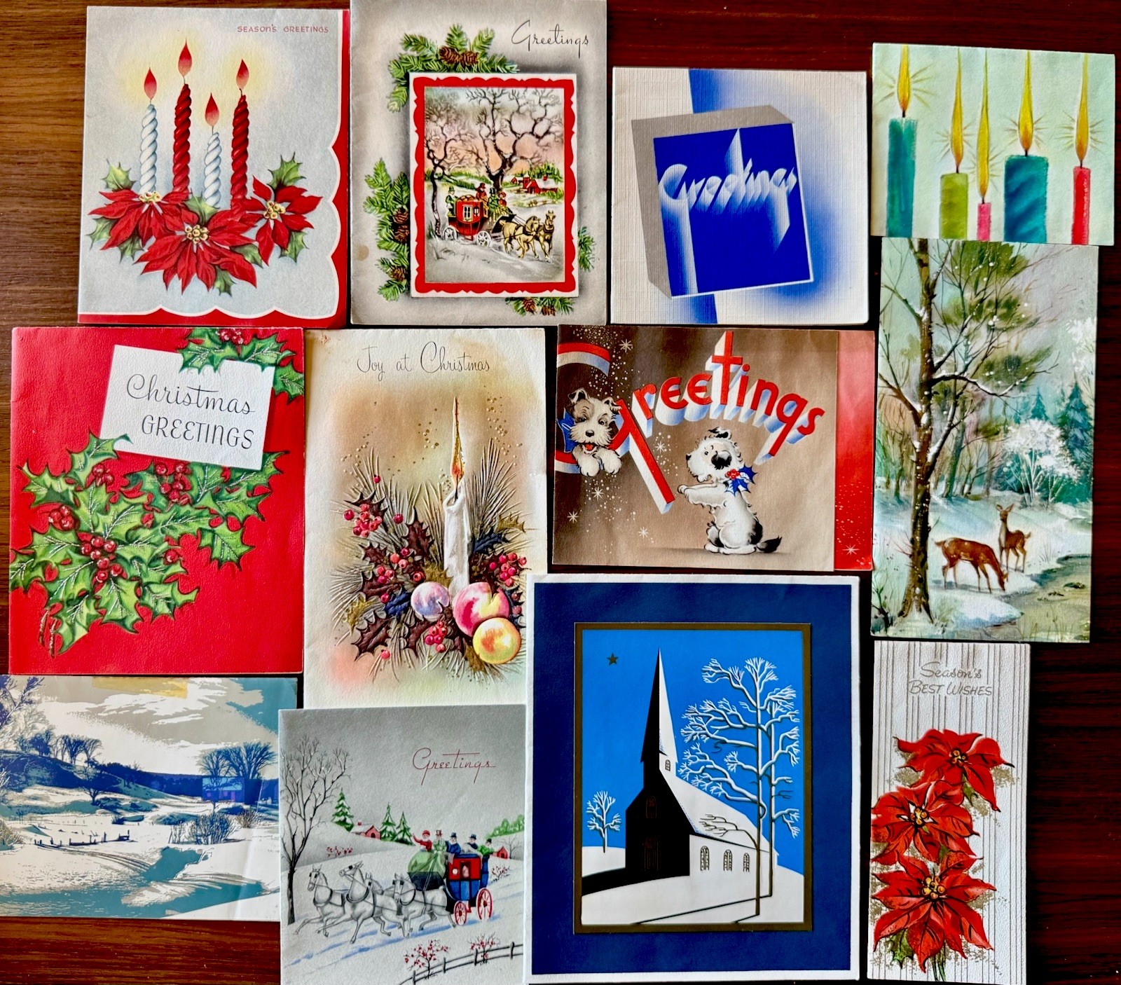 Lot of 12 Vintage MCM Holiday/Christmas Cards 1940s/1950s USED